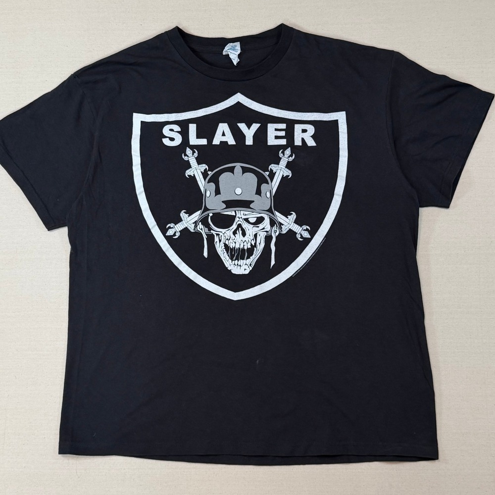Slayer Band Tee Shirt Raiders Shield Skull Mens XL Black 2013 Graphic Tee Delta